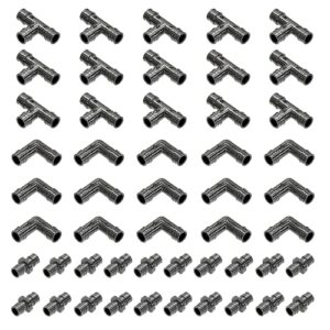 Poly Pex A Expansion Fittings F-1960 1/2" Combo With 1/2" inch Tees "T" [15 PCS], 1/2" Elbows [15 PCS], 1/2" Couplings [20 PCS] | Lead Free Plastic Fittings for Pex-A Pipe in Plumbing [Pack of 50]
