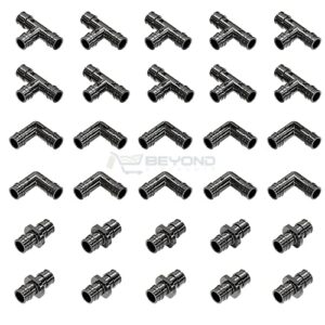 Poly Pex A Expansion Fittings F-1960 3/4" Combo With 3/4" inch Tees "T" [10 PCS], 3/4" Elbows [10 PCS], 3/4" Couplings [10 PCS] |Plastic Fittings for Pex-A Pipe in Plumbing [Pack of 30]