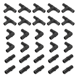 1/2" Pex Plastic Fittings with Pex Tees "T" ,Pex Elbows, Pex Couplers for Copper Crimp/Cinch Rings Poly Alloy PEX Fittings Combo for Pex A & Pex B Pipe in Plumbing [Pack of 30 Black]